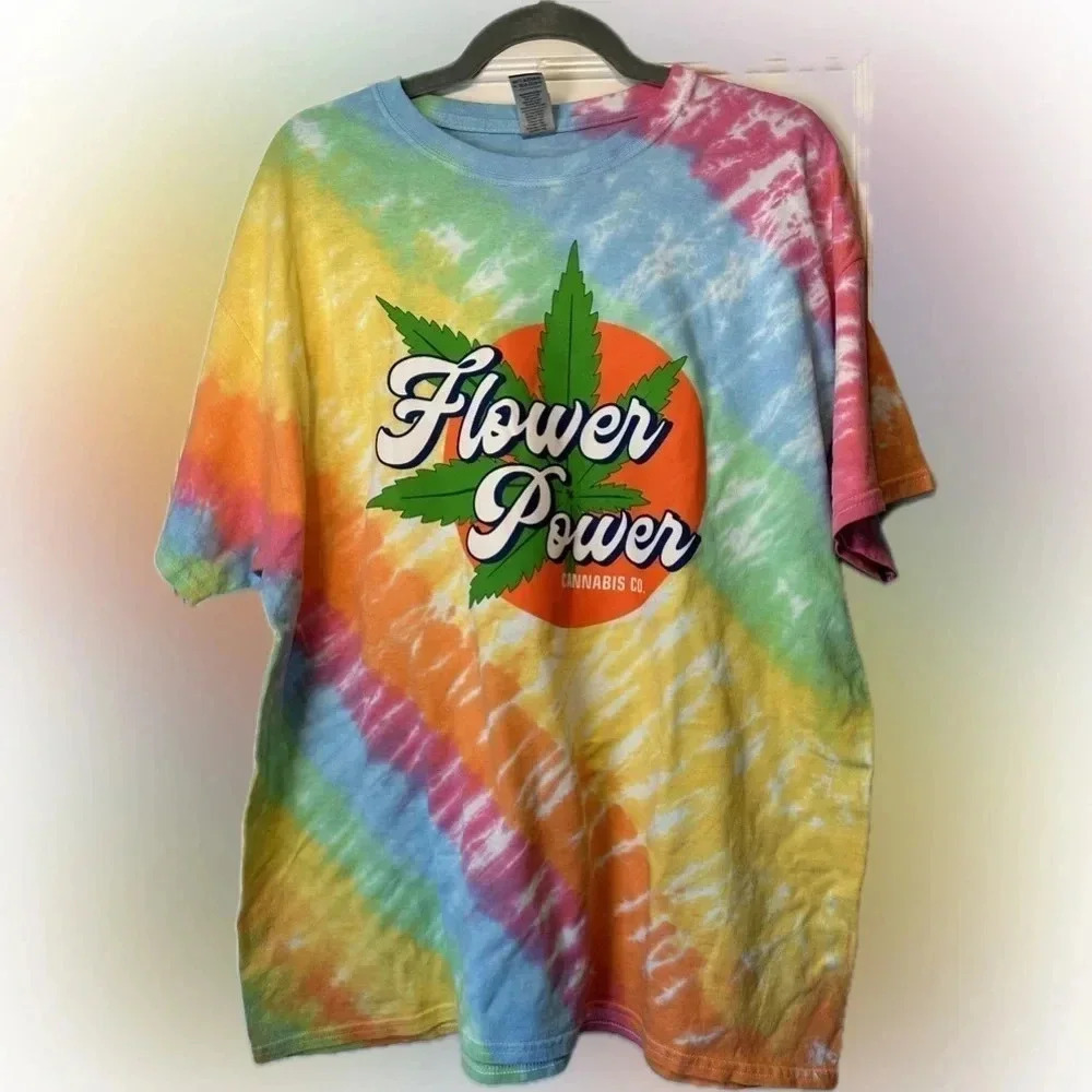 Flower Power Cannabis Co Pastel Tie Dye Shirt NWOT